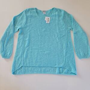 NWT Vintage Avalin Cotton Knit Sweater Womens ONE SIZE Turquoise Scoop Neck
